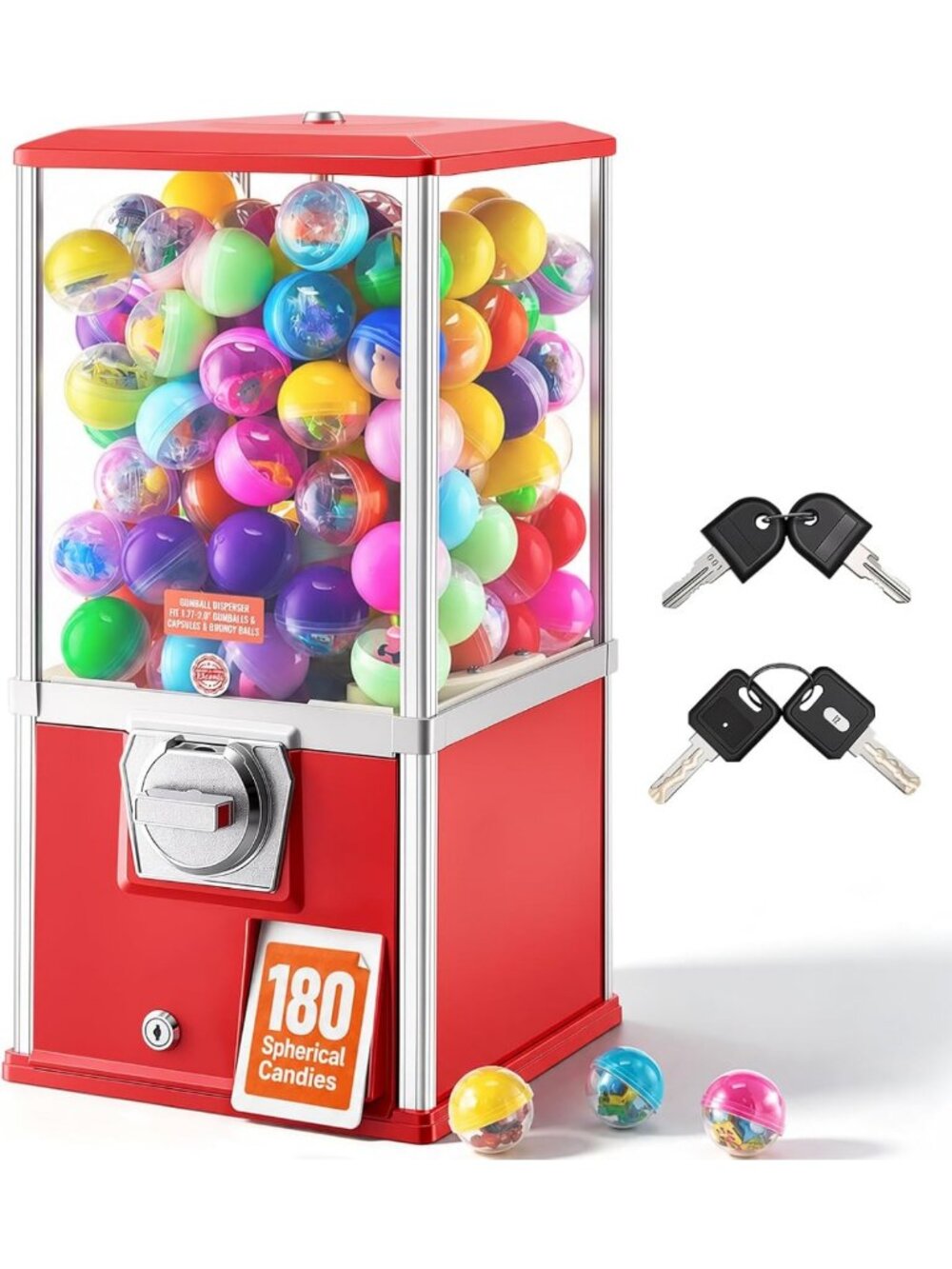 Candy Vending Machine Dispenser - 21" Gumball Machine for Arcades & Malls, Holds
